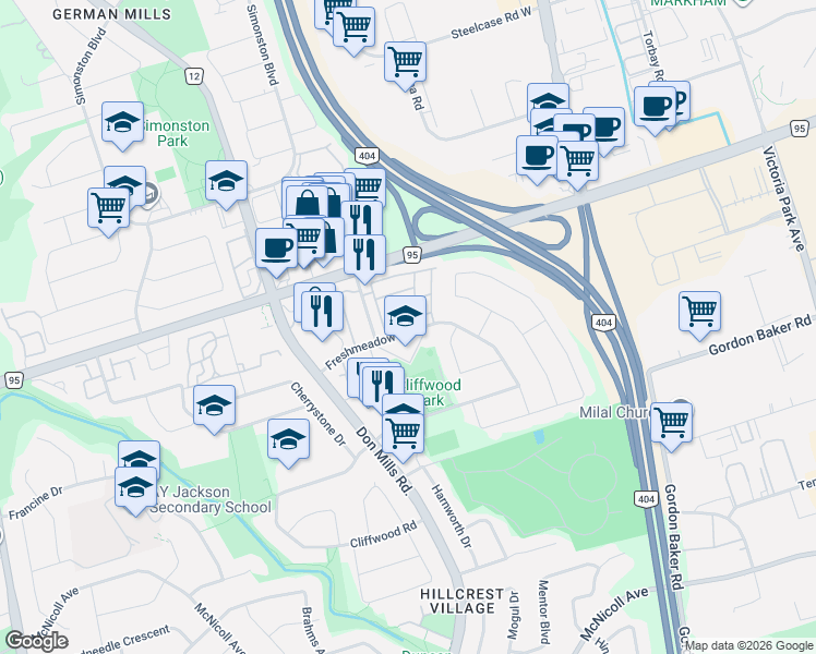 map of restaurants, bars, coffee shops, grocery stores, and more near in Toronto