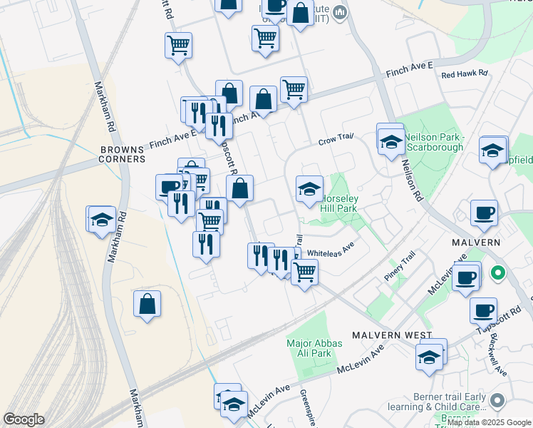 map of restaurants, bars, coffee shops, grocery stores, and more near in Toronto