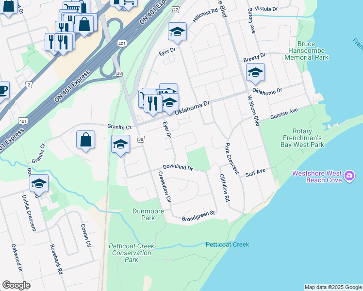 map of restaurants, bars, coffee shops, grocery stores, and more near 576 Stonebridge Lane in Pickering
