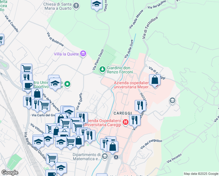 map of restaurants, bars, coffee shops, grocery stores, and more near 53 Via Gaspare Aselli in Firenze