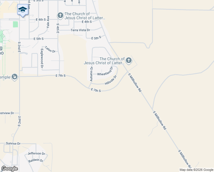 map of restaurants, bars, coffee shops, grocery stores, and more near 646 Hillside Drive in Rexburg