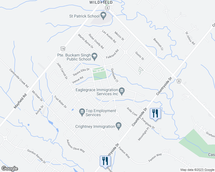 map of restaurants, bars, coffee shops, grocery stores, and more near 11 Archway Trail in Brampton