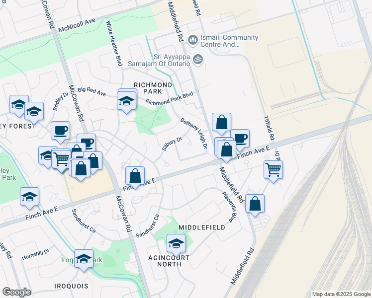 map of restaurants, bars, coffee shops, grocery stores, and more near in Toronto