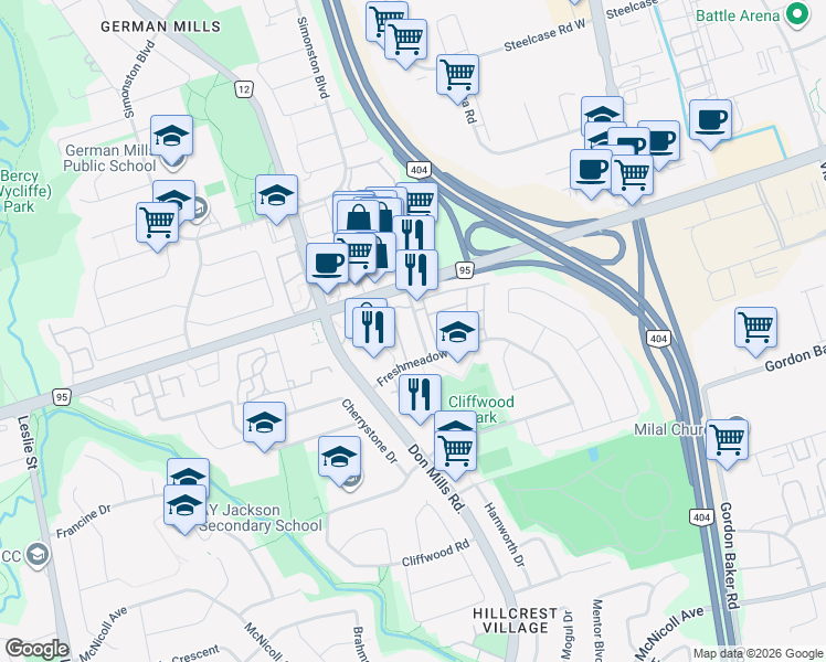 map of restaurants, bars, coffee shops, grocery stores, and more near 20 Townsend Road in Toronto