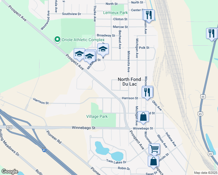 map of restaurants, bars, coffee shops, grocery stores, and more near 824 Prospect Ave in North Fond du Lac