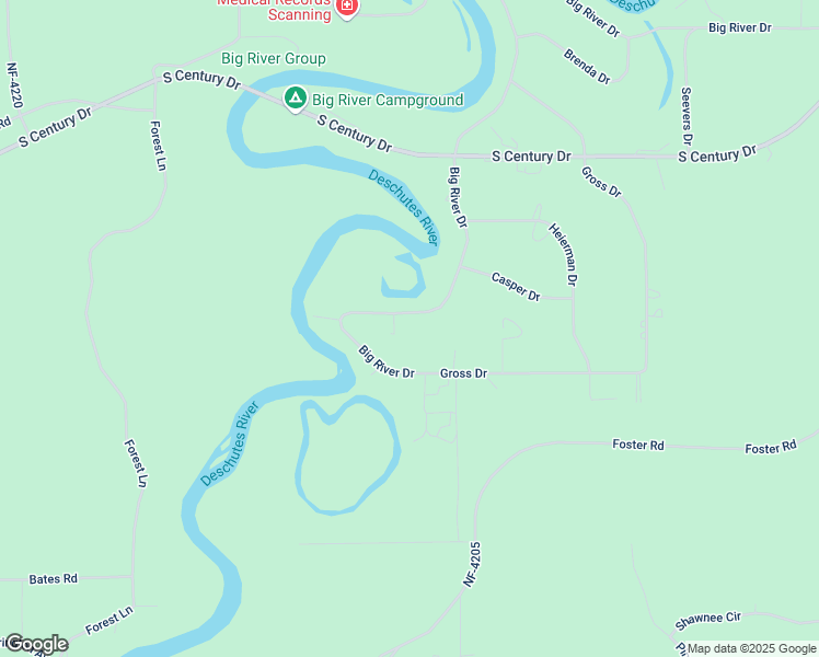 map of restaurants, bars, coffee shops, grocery stores, and more near 55390 Big River Drive in Bend