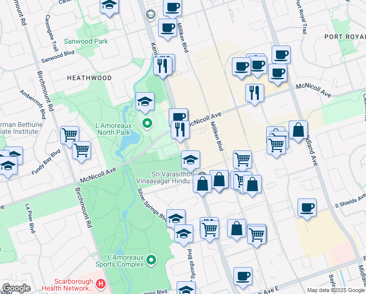 map of restaurants, bars, coffee shops, grocery stores, and more near in Toronto