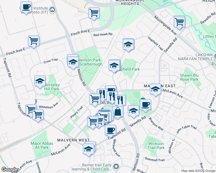 map of restaurants, bars, coffee shops, grocery stores, and more near in Toronto