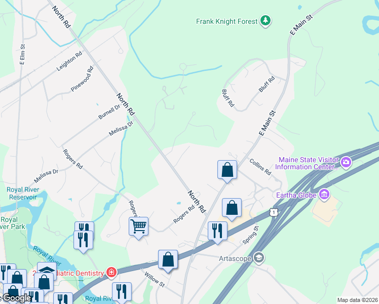 map of restaurants, bars, coffee shops, grocery stores, and more near 37 Gables Drive in Yarmouth