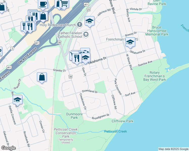 map of restaurants, bars, coffee shops, grocery stores, and more near 576 Stonebridge Lane in Pickering