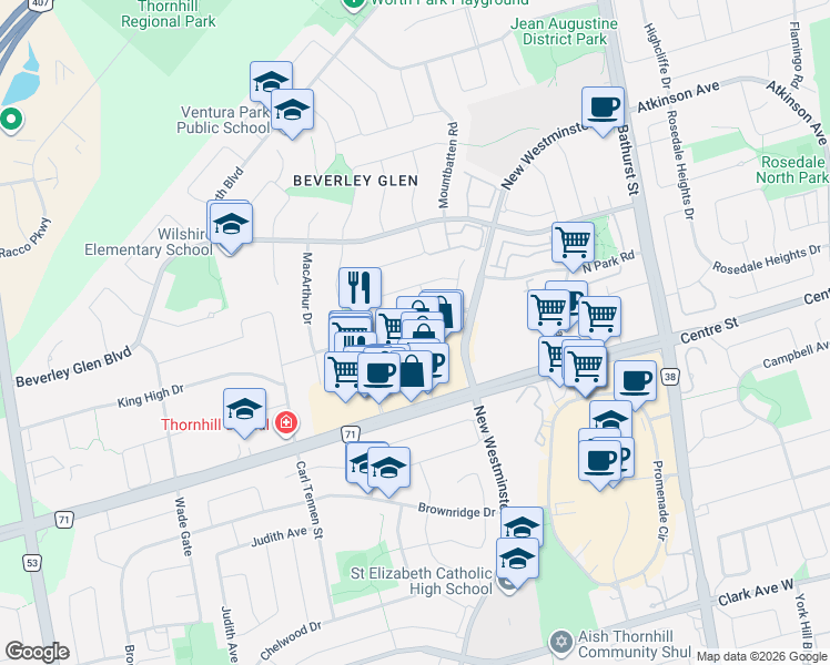 map of restaurants, bars, coffee shops, grocery stores, and more near 63 Katerina Avenue in Vaughan
