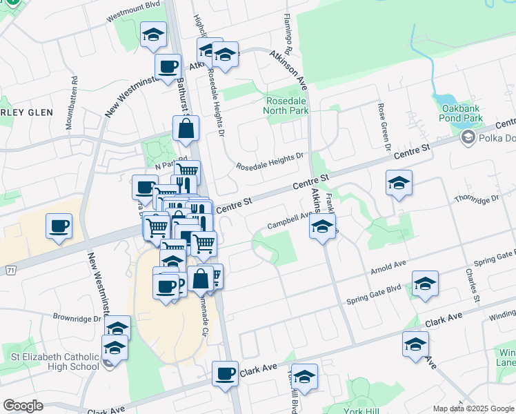 map of restaurants, bars, coffee shops, grocery stores, and more near 64 Rejane Crescent in Vaughan