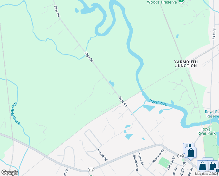 map of restaurants, bars, coffee shops, grocery stores, and more near 228 Sligo Road in Yarmouth