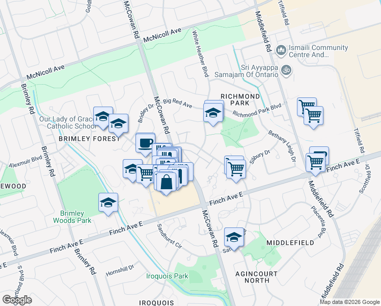 map of restaurants, bars, coffee shops, grocery stores, and more near in Toronto