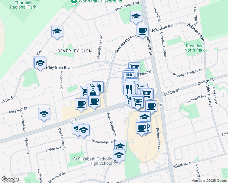 map of restaurants, bars, coffee shops, grocery stores, and more near 784 Centre Street in Vaughan