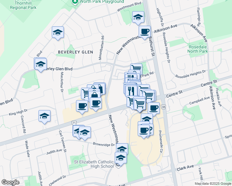 map of restaurants, bars, coffee shops, grocery stores, and more near 20 Gatineau Drive in Vaughan