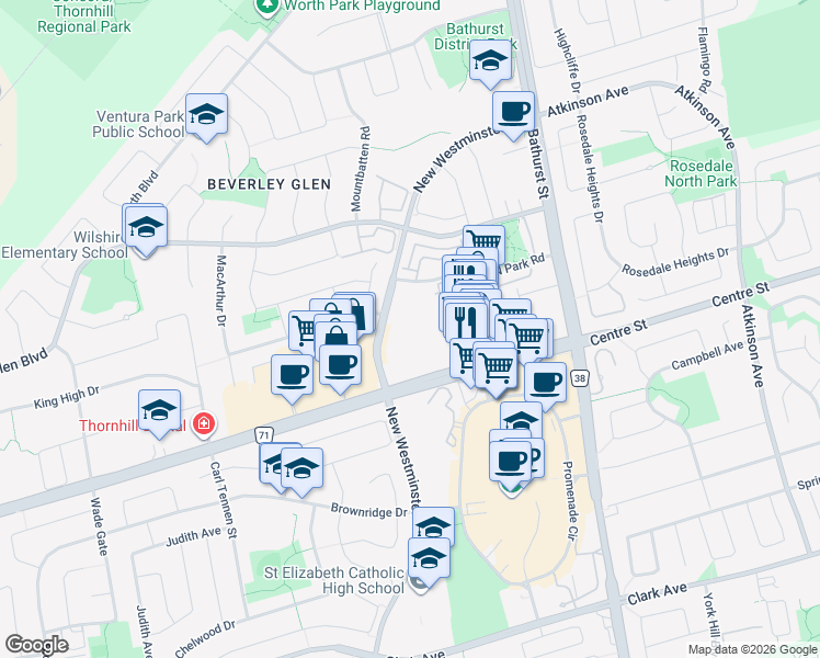 map of restaurants, bars, coffee shops, grocery stores, and more near 20 Gatineau Drive in Vaughan