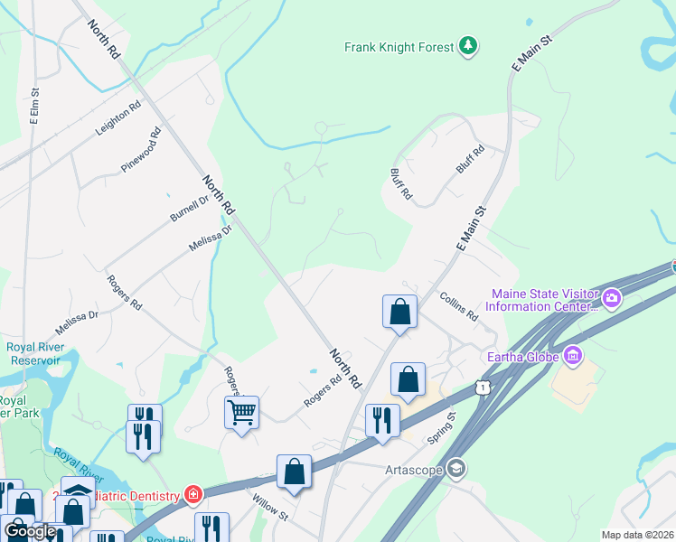 map of restaurants, bars, coffee shops, grocery stores, and more near 37 Gables Drive in Yarmouth