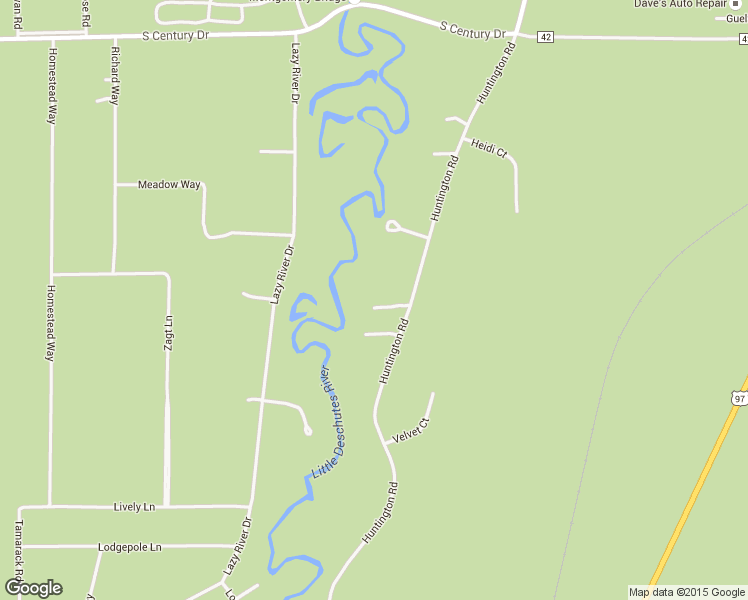 map of restaurants, bars, coffee shops, grocery stores, and more near 55383 Huntington Road in Bend