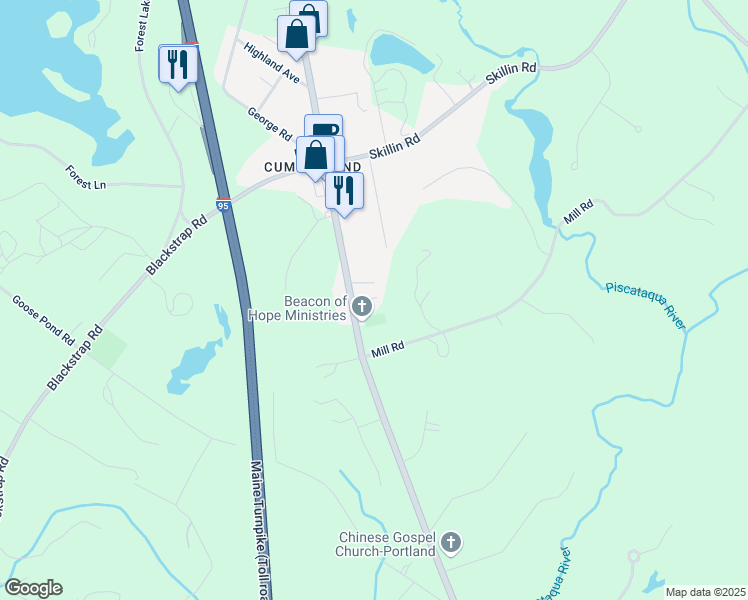 map of restaurants, bars, coffee shops, grocery stores, and more near 155 Gray Road in Cumberland