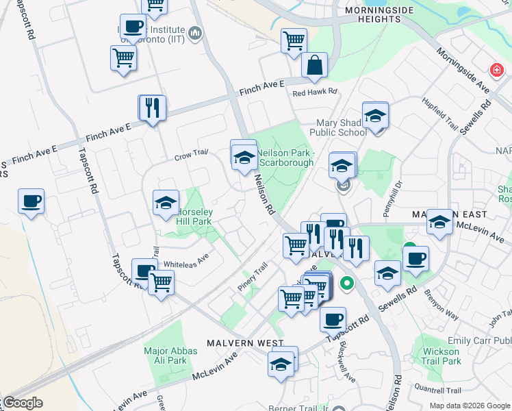 map of restaurants, bars, coffee shops, grocery stores, and more near in Toronto