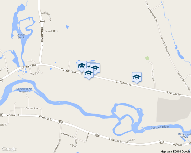 map of restaurants, bars, coffee shops, grocery stores, and more near 137 South Hiram Road in Hiram