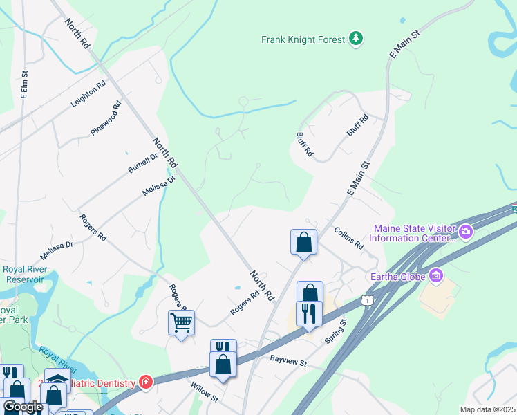 map of restaurants, bars, coffee shops, grocery stores, and more near 29 Cedar Ridge in Yarmouth