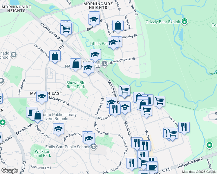map of restaurants, bars, coffee shops, grocery stores, and more near in Toronto