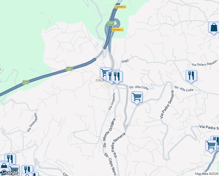 map of restaurants, bars, coffee shops, grocery stores, and more near 4 Piazza San Sebastiano in Sanremo