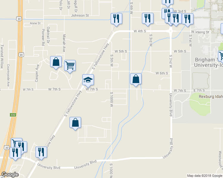 map of restaurants, bars, coffee shops, grocery stores, and more near 501 West 7th South in Rexburg