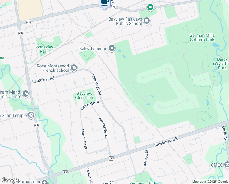 map of restaurants, bars, coffee shops, grocery stores, and more near 114 Babcombe Drive in Markham