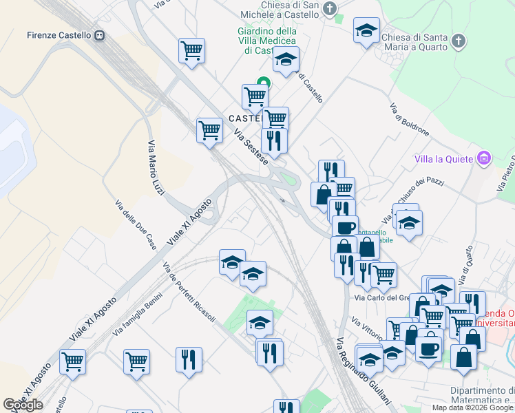 map of restaurants, bars, coffee shops, grocery stores, and more near 6 Via Carlo Lorenzini in Firenze