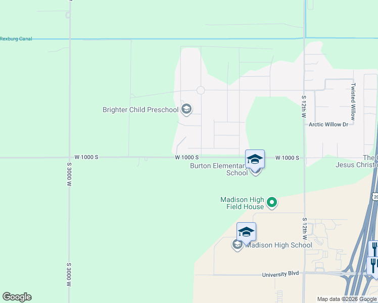 map of restaurants, bars, coffee shops, grocery stores, and more near 2495 West 960 South in Rexburg