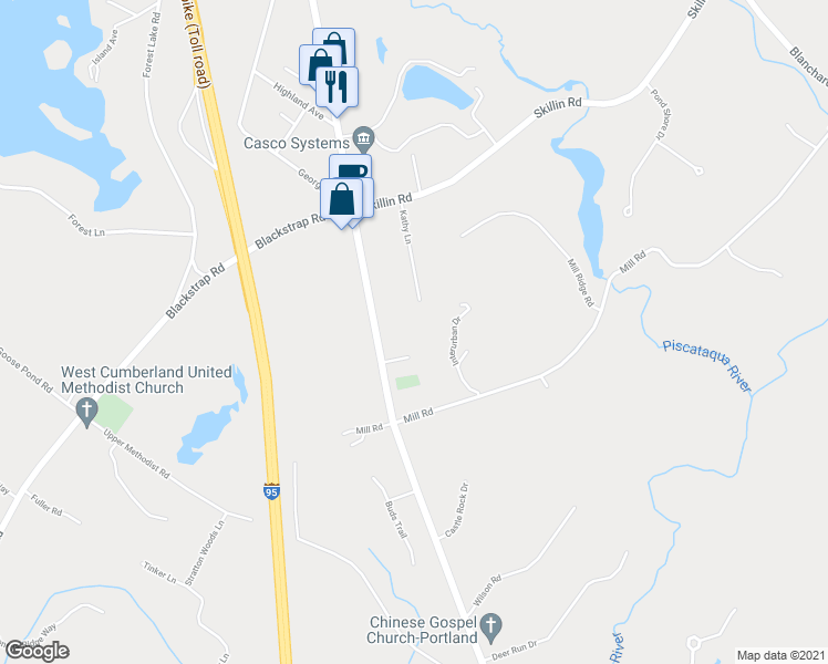 map of restaurants, bars, coffee shops, grocery stores, and more near 155 Gray Road in Cumberland