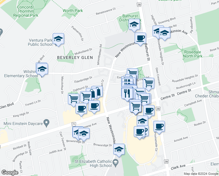 map of restaurants, bars, coffee shops, grocery stores, and more near in Vaughan