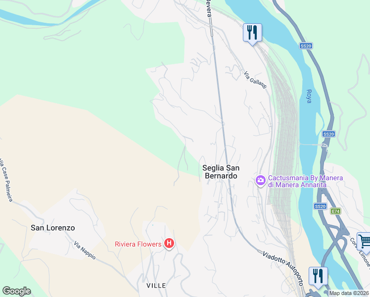 map of restaurants, bars, coffee shops, grocery stores, and more near 131 Via Ciappin in Provincia di Imperia