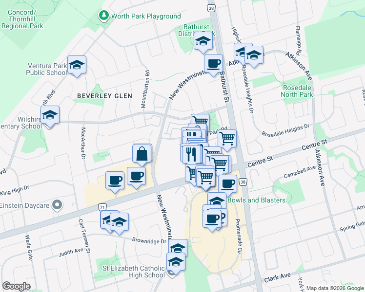 map of restaurants, bars, coffee shops, grocery stores, and more near in Vaughan