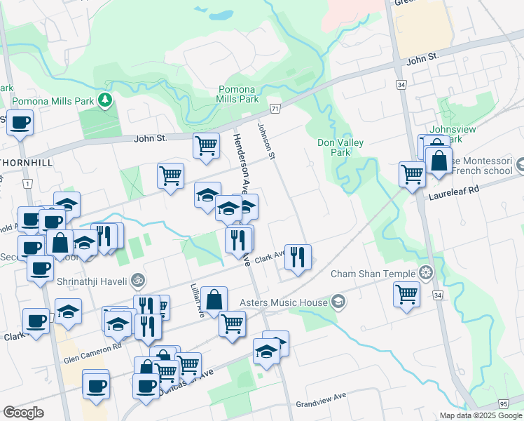 map of restaurants, bars, coffee shops, grocery stores, and more near 20 Saint Andres Court in Markham