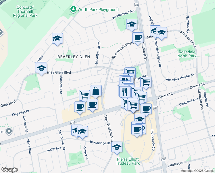 map of restaurants, bars, coffee shops, grocery stores, and more near 95 North Park Road in Vaughan