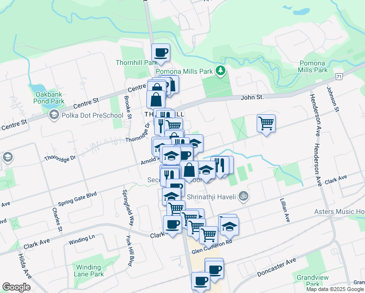 map of restaurants, bars, coffee shops, grocery stores, and more near in Markham