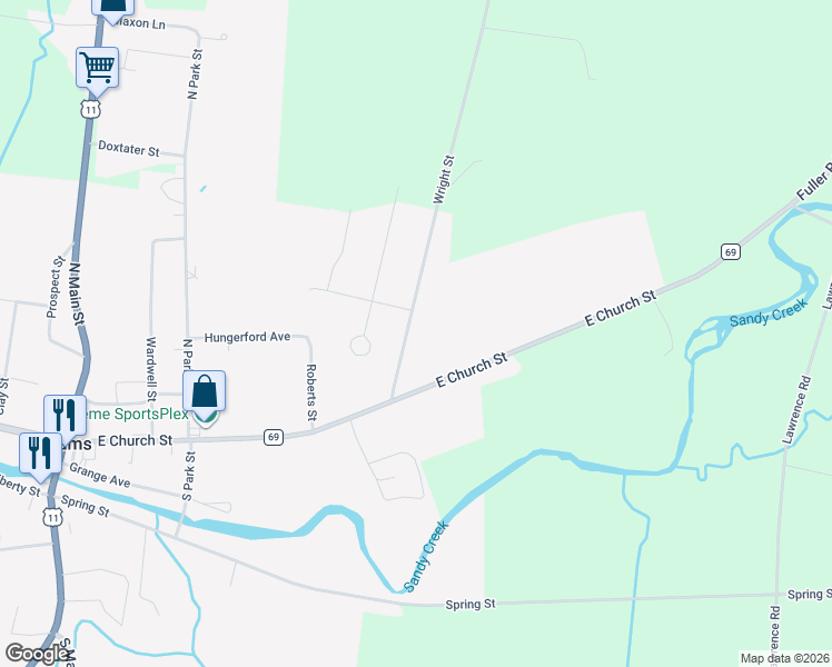 map of restaurants, bars, coffee shops, grocery stores, and more near 11 Wright Street in Adams