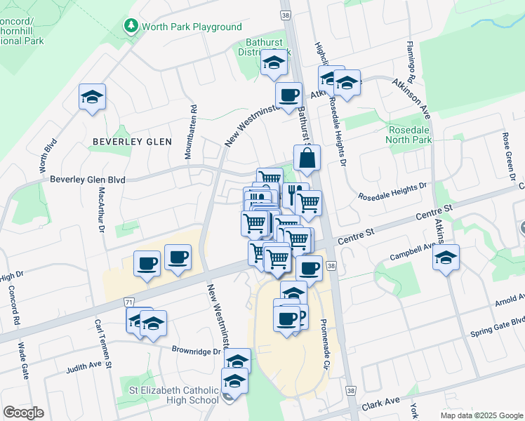 map of restaurants, bars, coffee shops, grocery stores, and more near in Vaughan