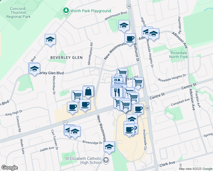 map of restaurants, bars, coffee shops, grocery stores, and more near in Vaughan