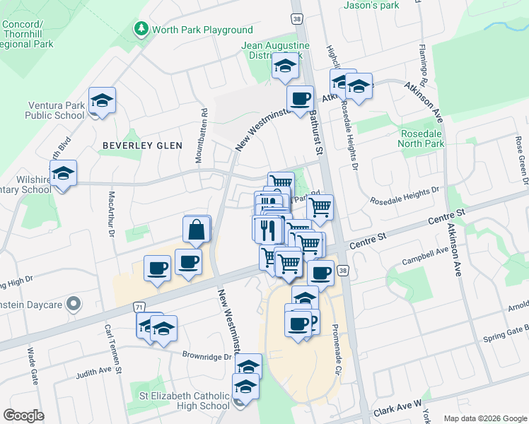 map of restaurants, bars, coffee shops, grocery stores, and more near 50 Disera Drive in Vaughan