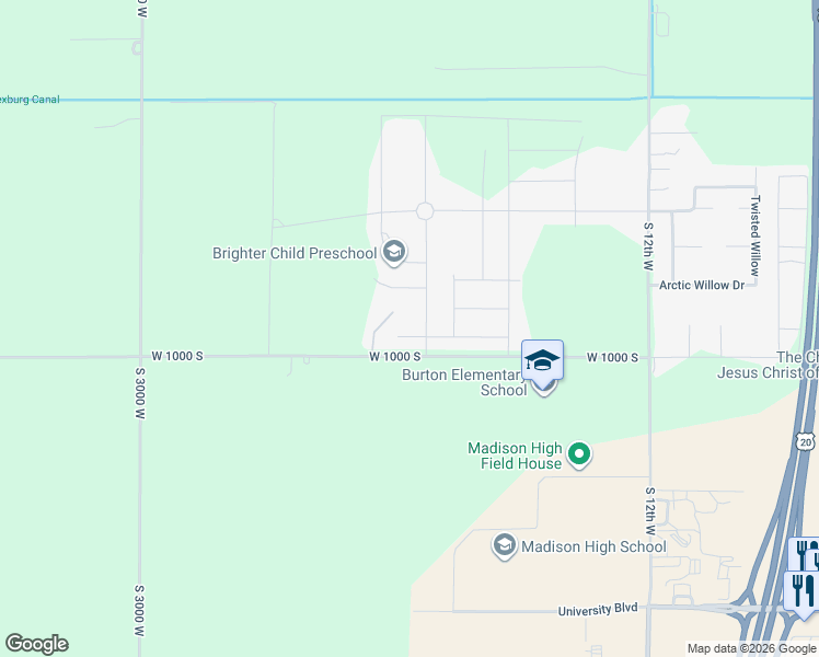 map of restaurants, bars, coffee shops, grocery stores, and more near 2495 West 960 South in Rexburg