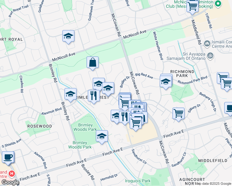 map of restaurants, bars, coffee shops, grocery stores, and more near in Toronto