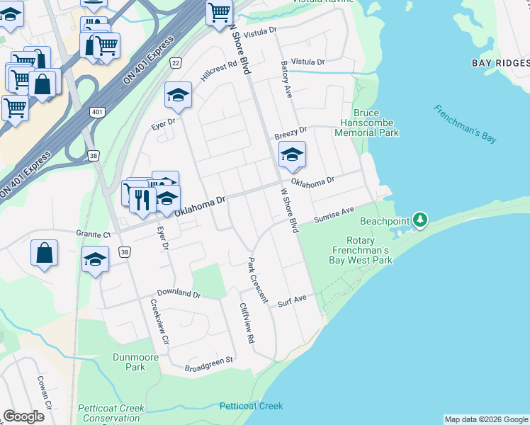 map of restaurants, bars, coffee shops, grocery stores, and more near 680 Marksbury Road in Pickering