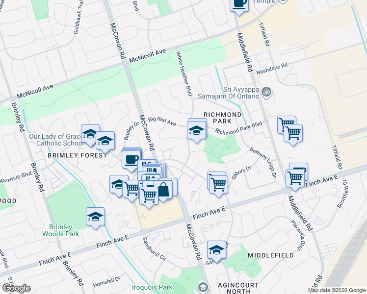 map of restaurants, bars, coffee shops, grocery stores, and more near in Toronto