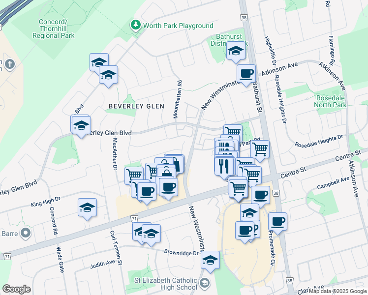 map of restaurants, bars, coffee shops, grocery stores, and more near 50 Disera Drive in Vaughan