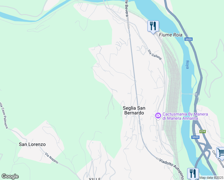 map of restaurants, bars, coffee shops, grocery stores, and more near 131 Via Ciappin in Provincia di Imperia
